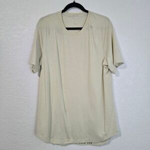 Lululemon ABC Tee Shirt Mens L Yellow stripe‎ Athletic Performance Short Sleeve